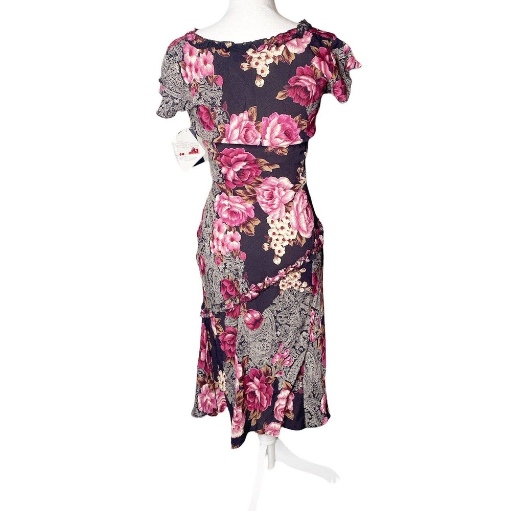 CDC Rampage Jr Sz 4 Fit & Flare Midi Dress Pink Floral Flutter Sleeve V Neck - Picture 2 of 11